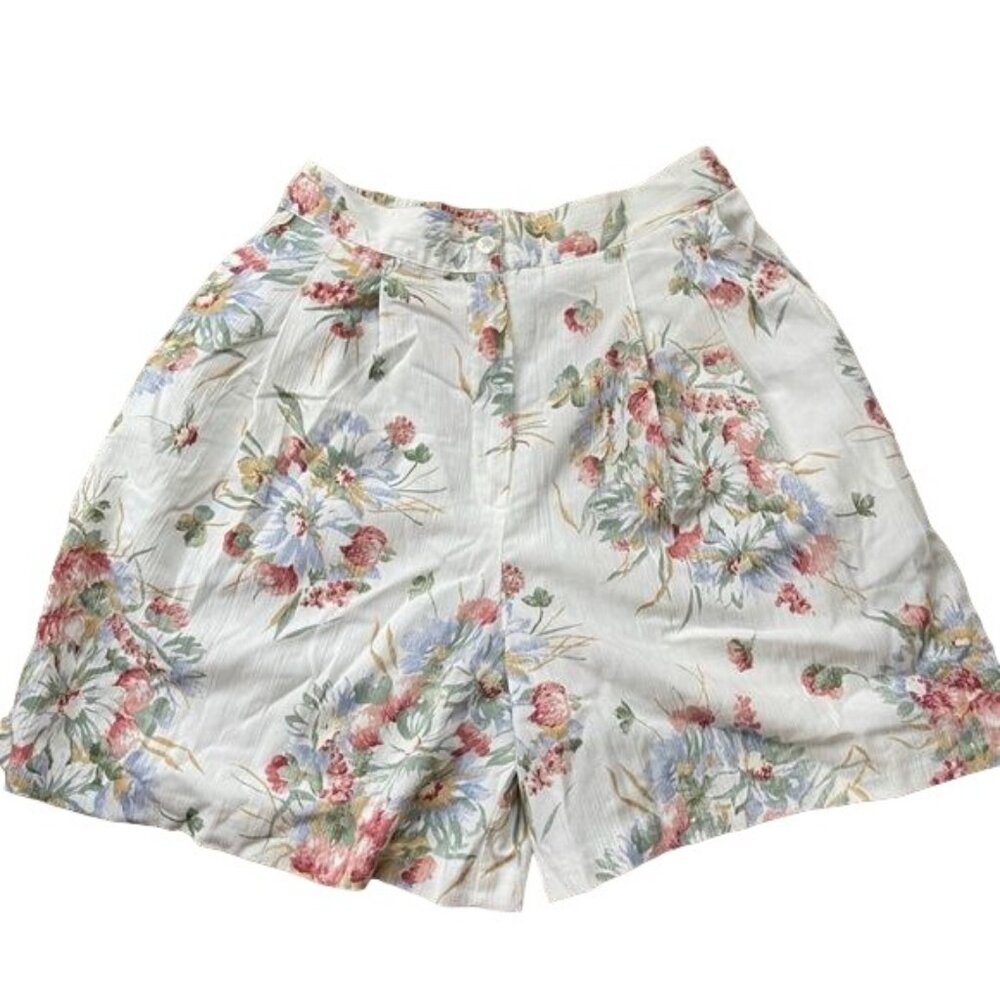 Vintage Bermuda Shorts Floral Flowy Lightweight Pockets Rayon Blend Sz 12 Stain